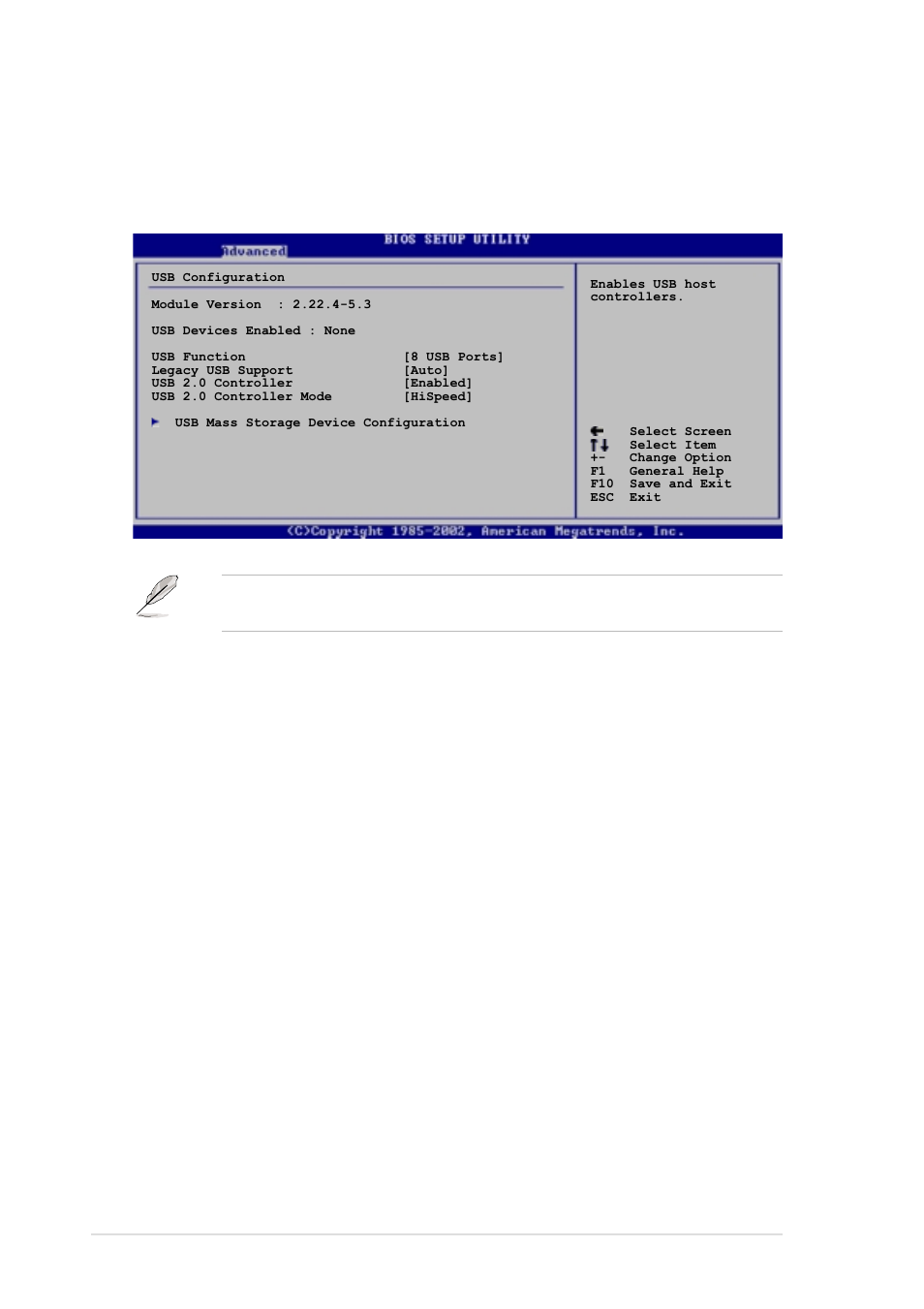 5 usb configuration, Usb function [8 usb ports, Legacy usb support [auto | Usb 2.0 controller [enabled, Usb 2.0 controller mode [hispeed | Asus P4G800-V User Manual | Page 52 / 68