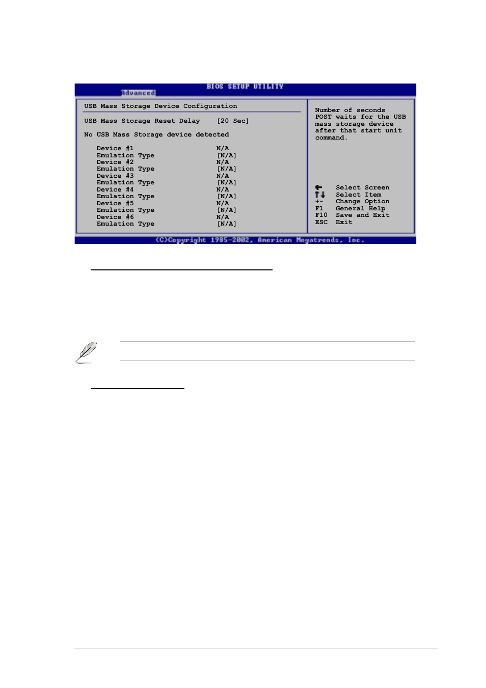 Usb mass storage device configuration, Usb mass storage reset delay [20 sec, Emulation type [n/a | Asus P4G800-V User Manual | Page 53 / 68