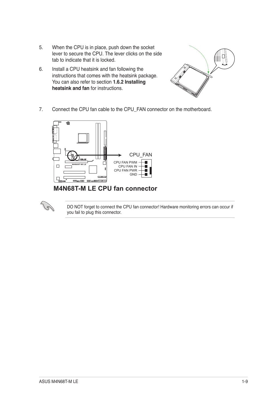M4n68t-m le cpu fan connector | Asus M4N68T-M LE User Manual | Page 19 / 62