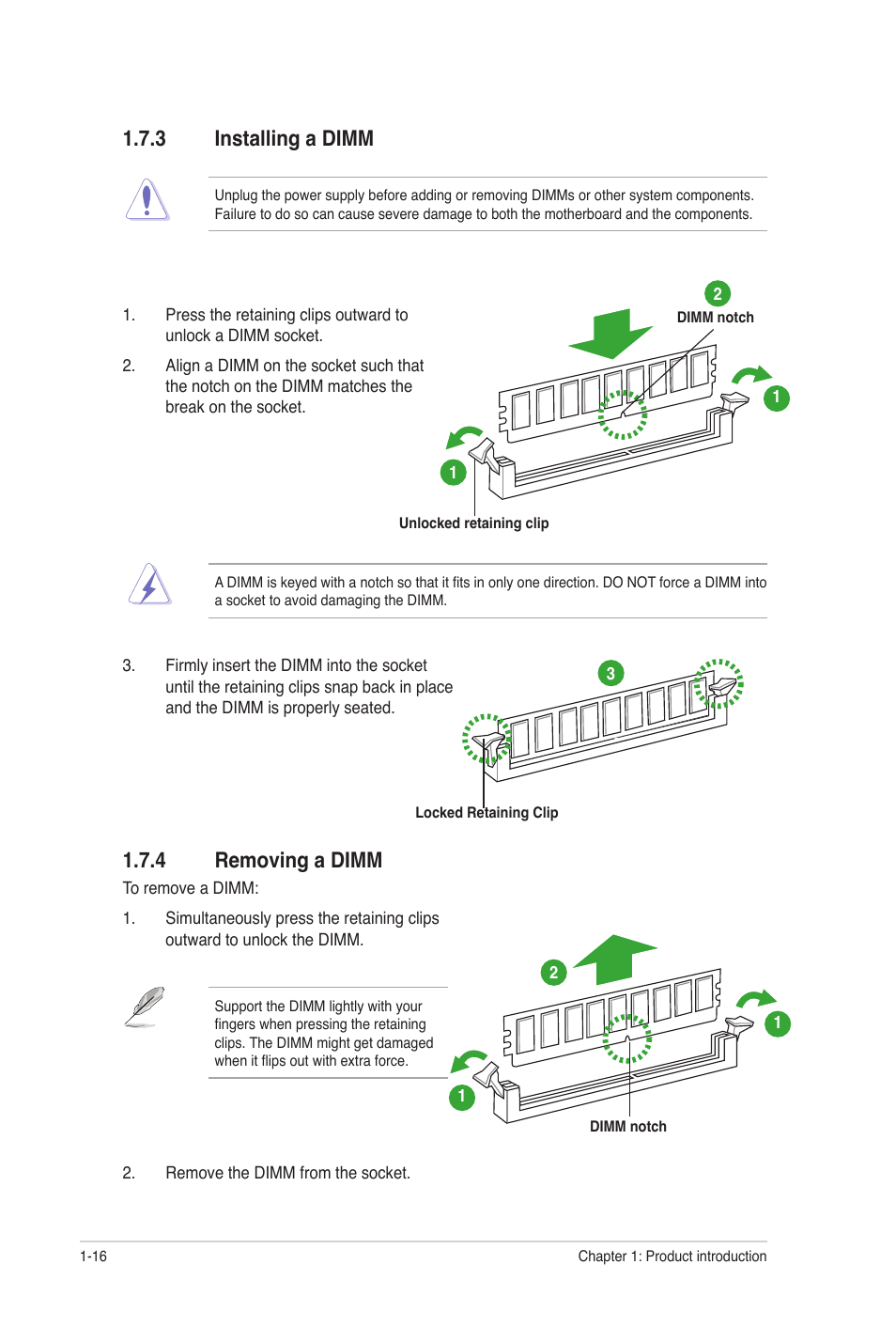 3 installing a dimm, 4 removing a dimm, Installing a dimm -16 | Removing a dimm -16 | Asus M4N68T-M LE User Manual | Page 26 / 62