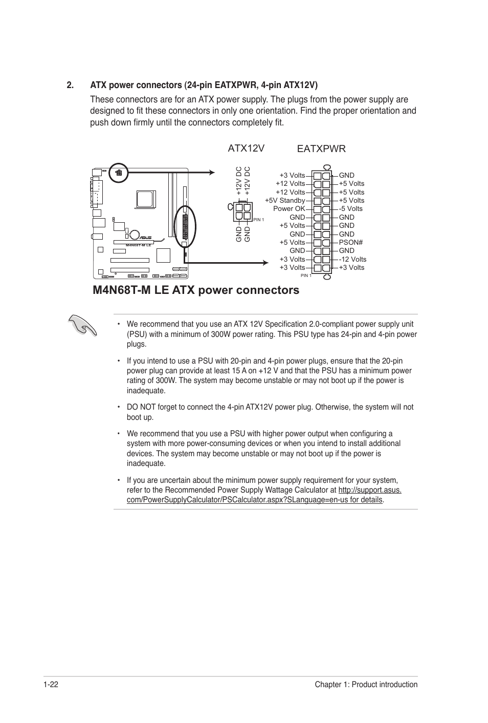 M4n68t-m le atx power connectors, Eatxpwr, Atx12v | Asus M4N68T-M LE User Manual | Page 32 / 62