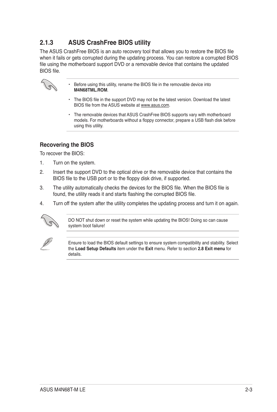 3 asus crashfree bios utility, Asus crashfree bios utility -3 | Asus M4N68T-M LE User Manual | Page 41 / 62
