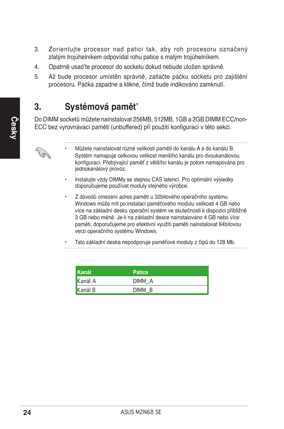 Systémová pamět, Česky | Asus M2N68 SE User Manual | Page 24 / 38