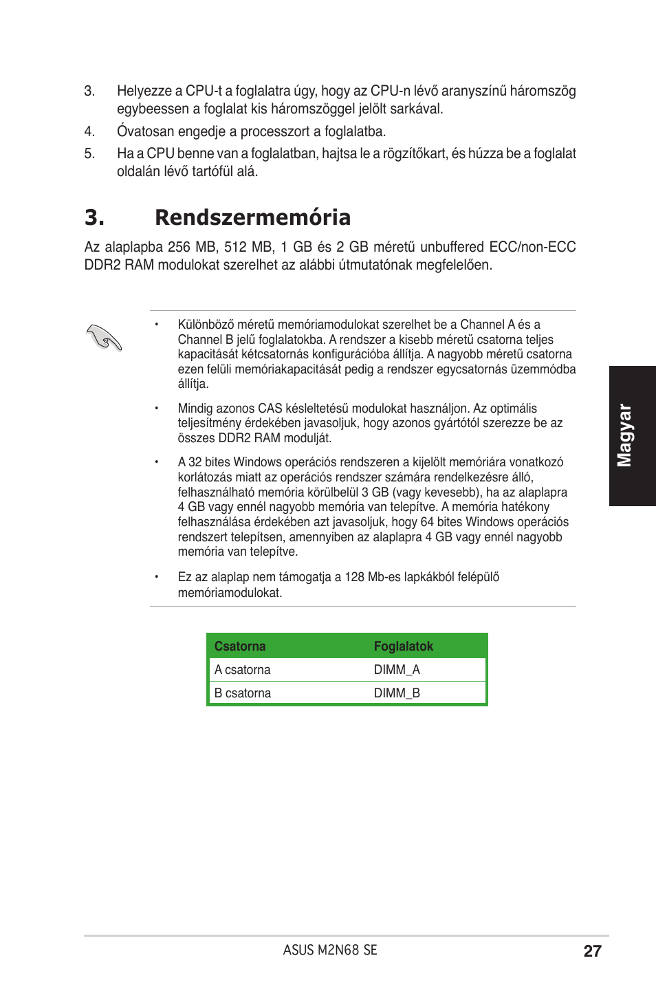 Rendszermemória, Magyar | Asus M2N68 SE User Manual | Page 27 / 38