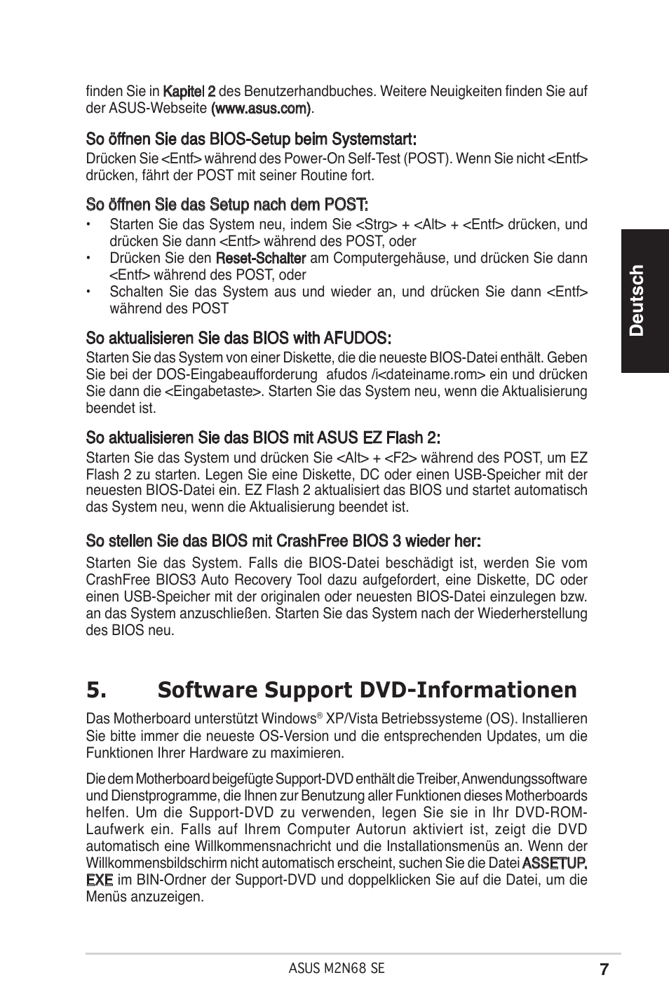 Software support dvd-informationen, Deutsch | Asus M2N68 SE User Manual | Page 7 / 38