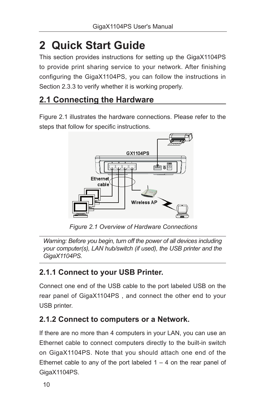 2 quick start guide, 1 connecting the hardware | Asus GigaX1104PS User Manual | Page 11 / 58