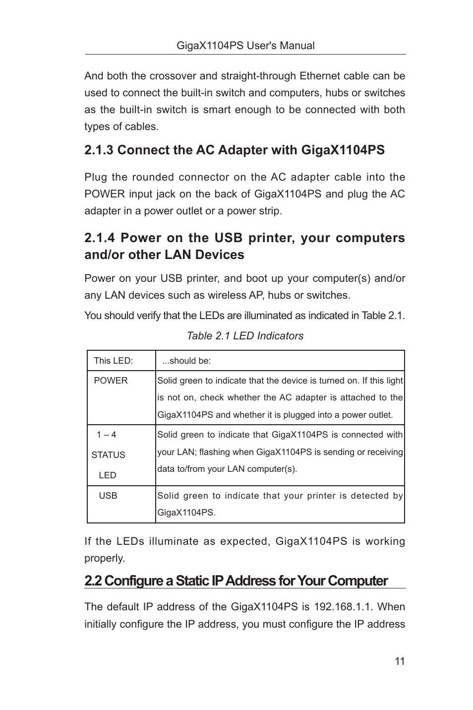 2 configure a static ip address for your computer | Asus GigaX1104PS User Manual | Page 12 / 58