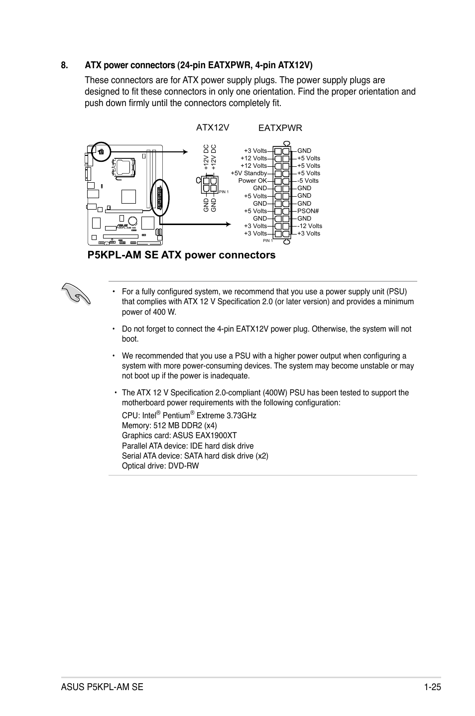 P5kpl-am se atx power connectors | Asus P5KPL-AM SE User Manual | Page 35 / 62