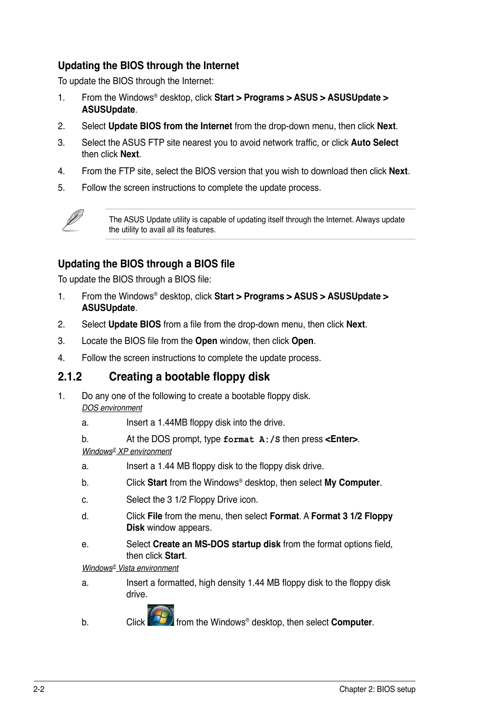 2 creating a bootable floppy disk | Asus P5KPL-AM SE User Manual | Page 40 / 62