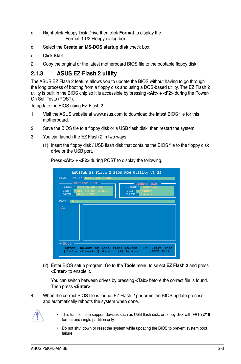 3 asus ez flash 2 utility | Asus P5KPL-AM SE User Manual | Page 41 / 62