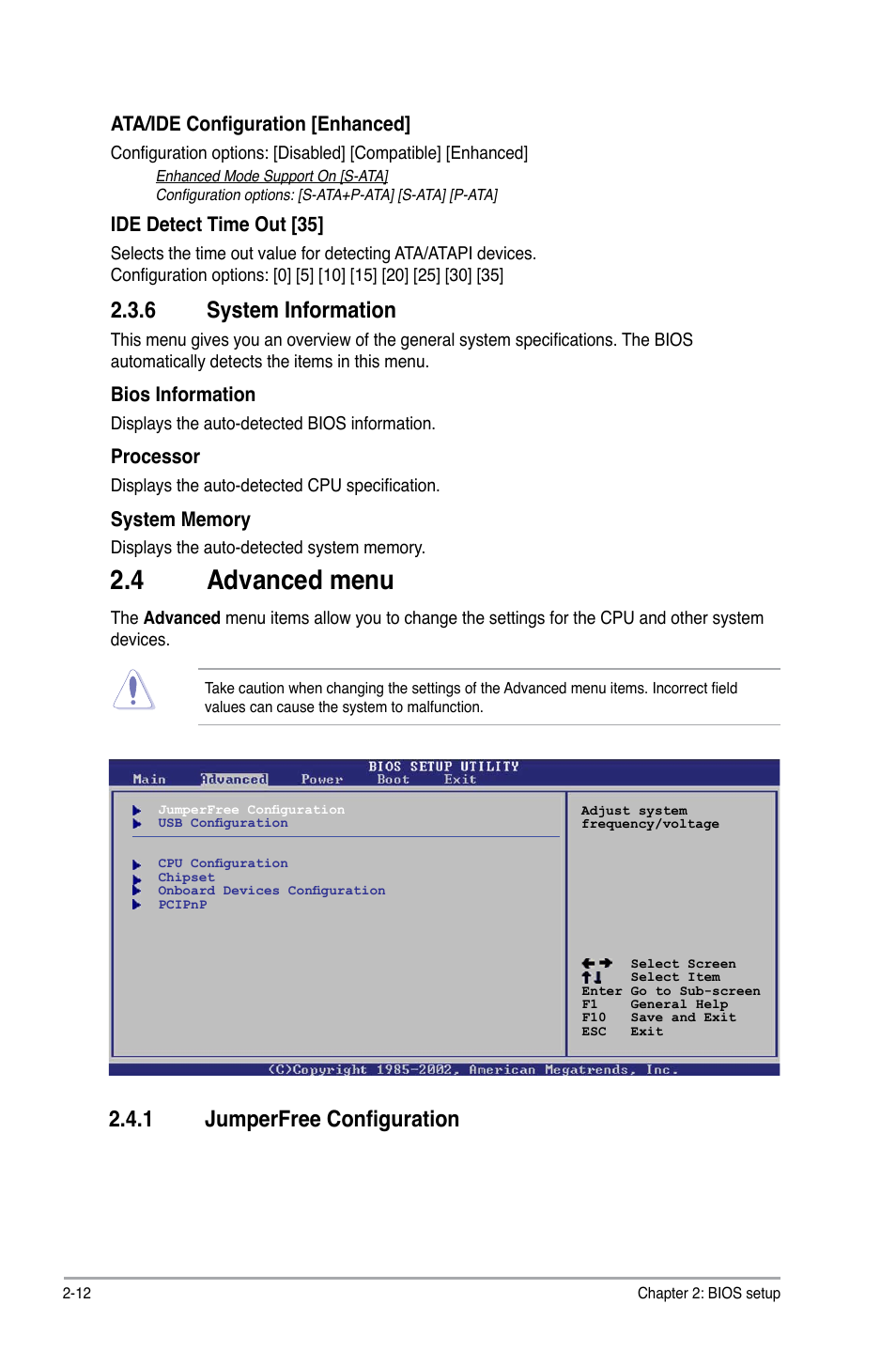 4 advanced menu, 6 system information, 1 jumperfree configuration | Ata/ide configuration [enhanced, Ide detect time out [35, Bios information, Processor | Asus P5KPL-AM SE User Manual | Page 50 / 62