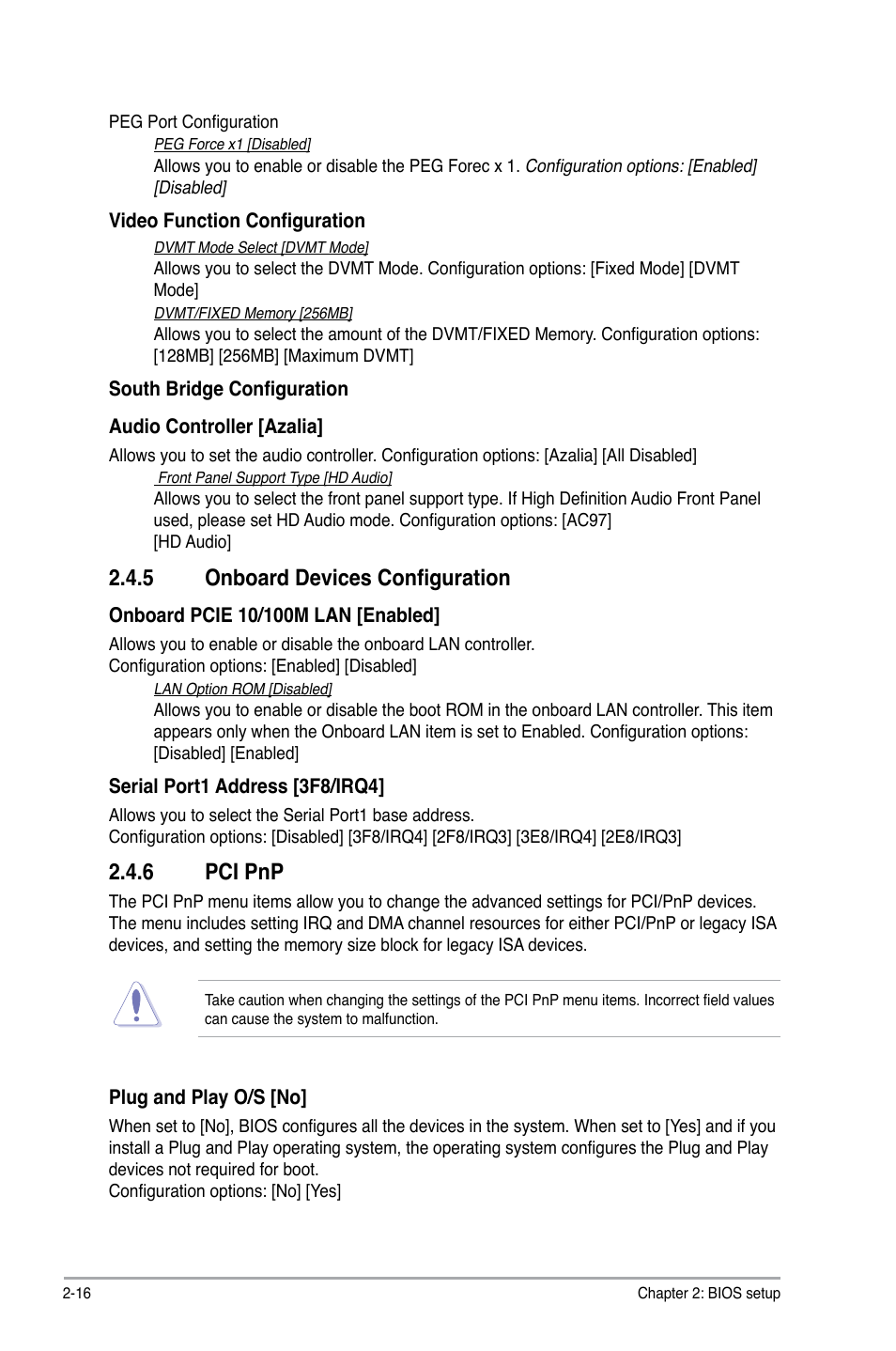 5 onboard devices configuration, 6 pci pnp | Asus P5KPL-AM SE User Manual | Page 54 / 62