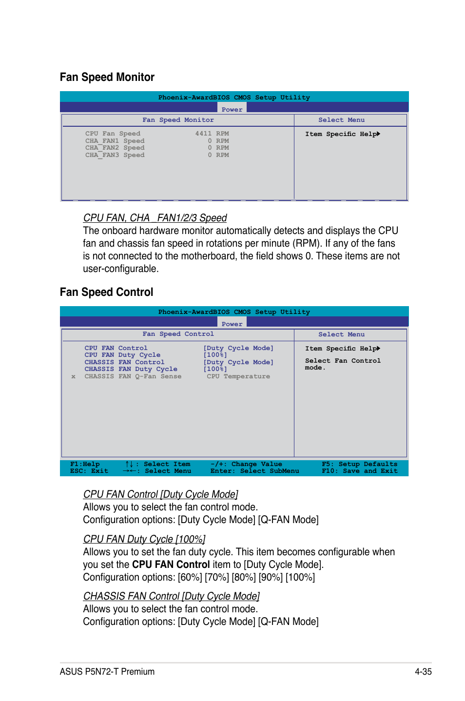 Fan speed control fan speed monitor | Asus P5N72-T Premium User Manual | Page 105 / 178