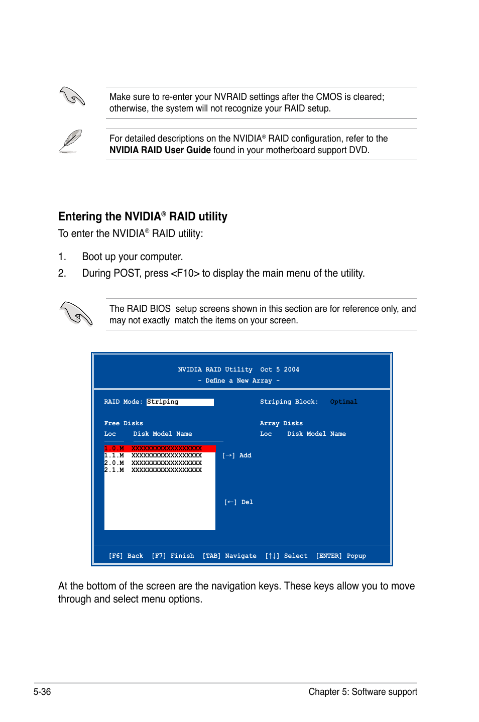 Entering the nvidia, Raid utility | Asus P5N72-T Premium User Manual | Page 154 / 178