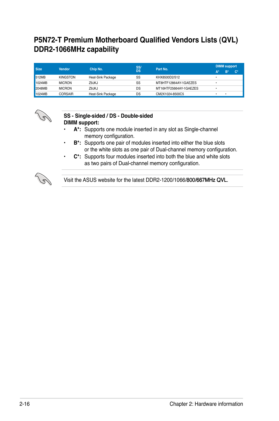 16 chapter 2: hardware information | Asus P5N72-T Premium User Manual | Page 42 / 178