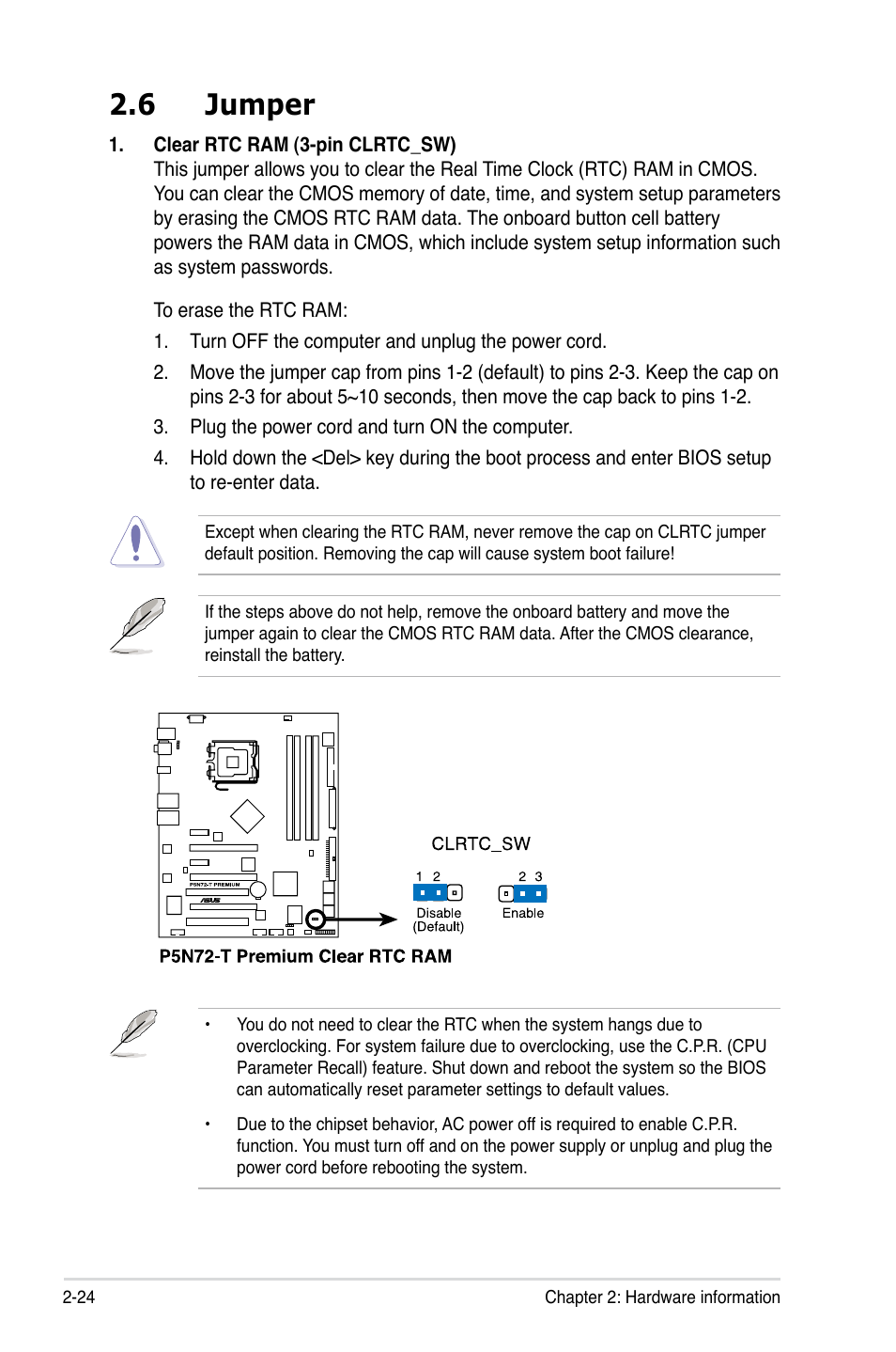 6 jumpers, Jumper -24, 6 jumper | Asus P5N72-T Premium User Manual | Page 50 / 178