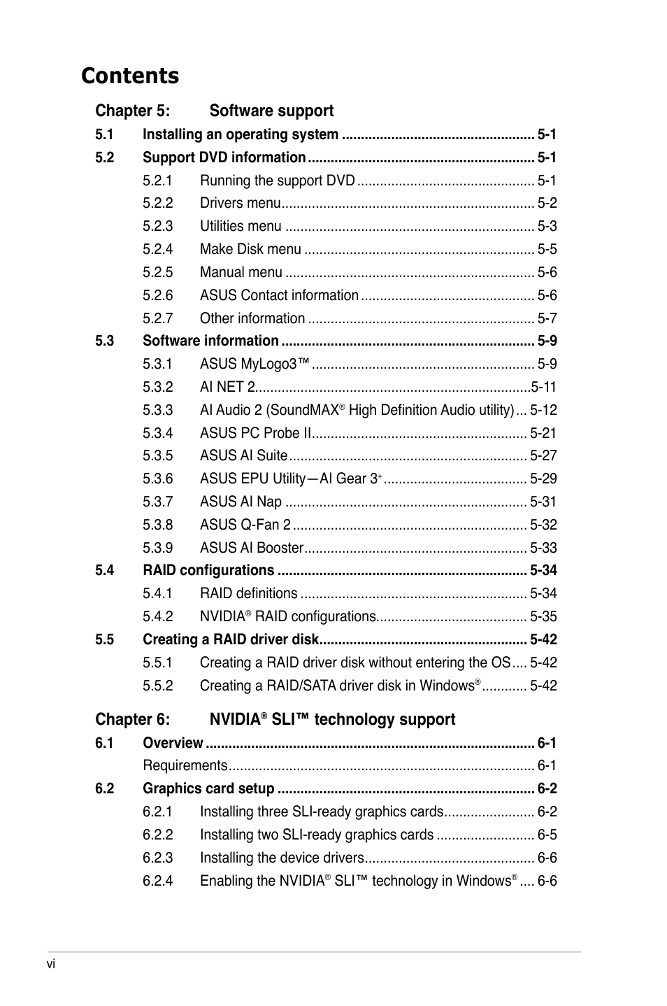 Asus P5N72-T Premium User Manual | Page 6 / 178