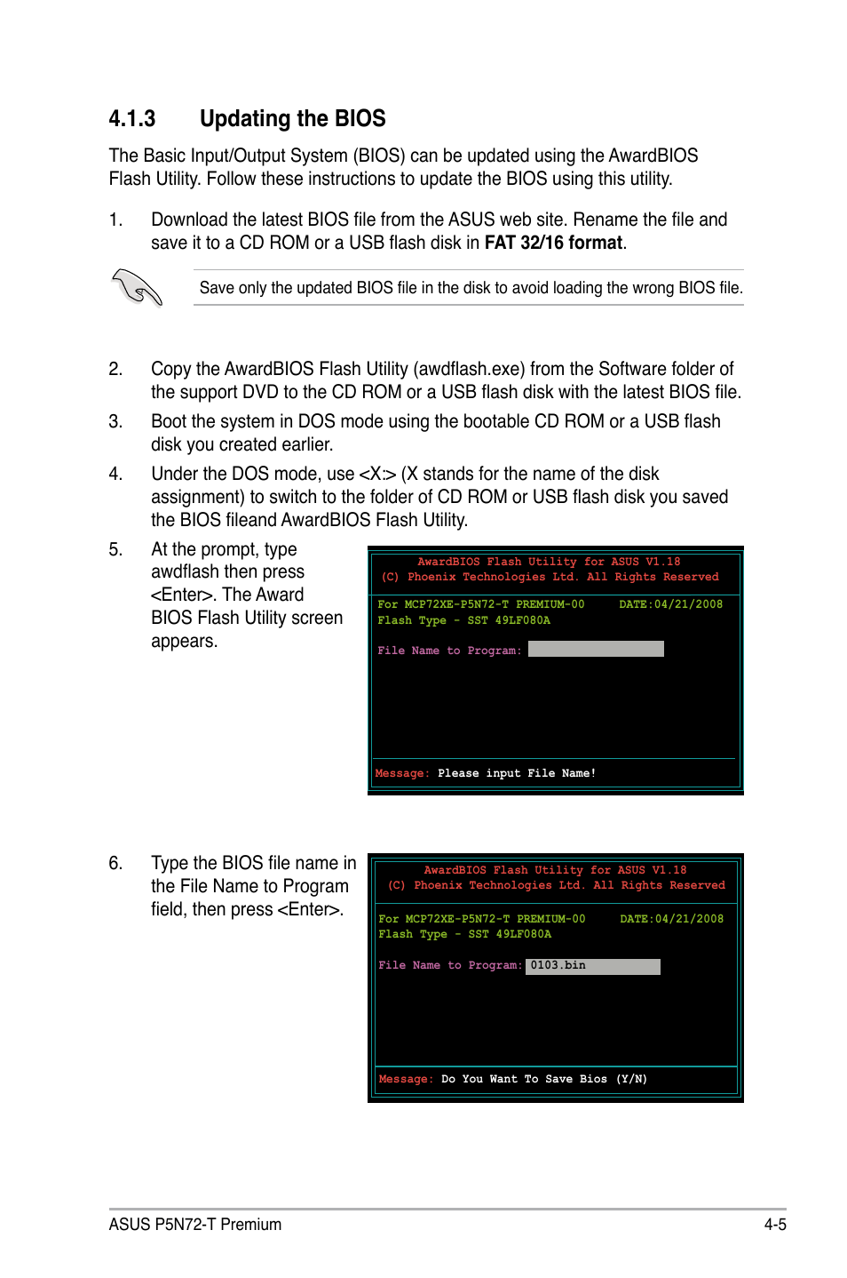 3 updating the bios, Updating the bios -5 | Asus P5N72-T Premium User Manual | Page 75 / 178