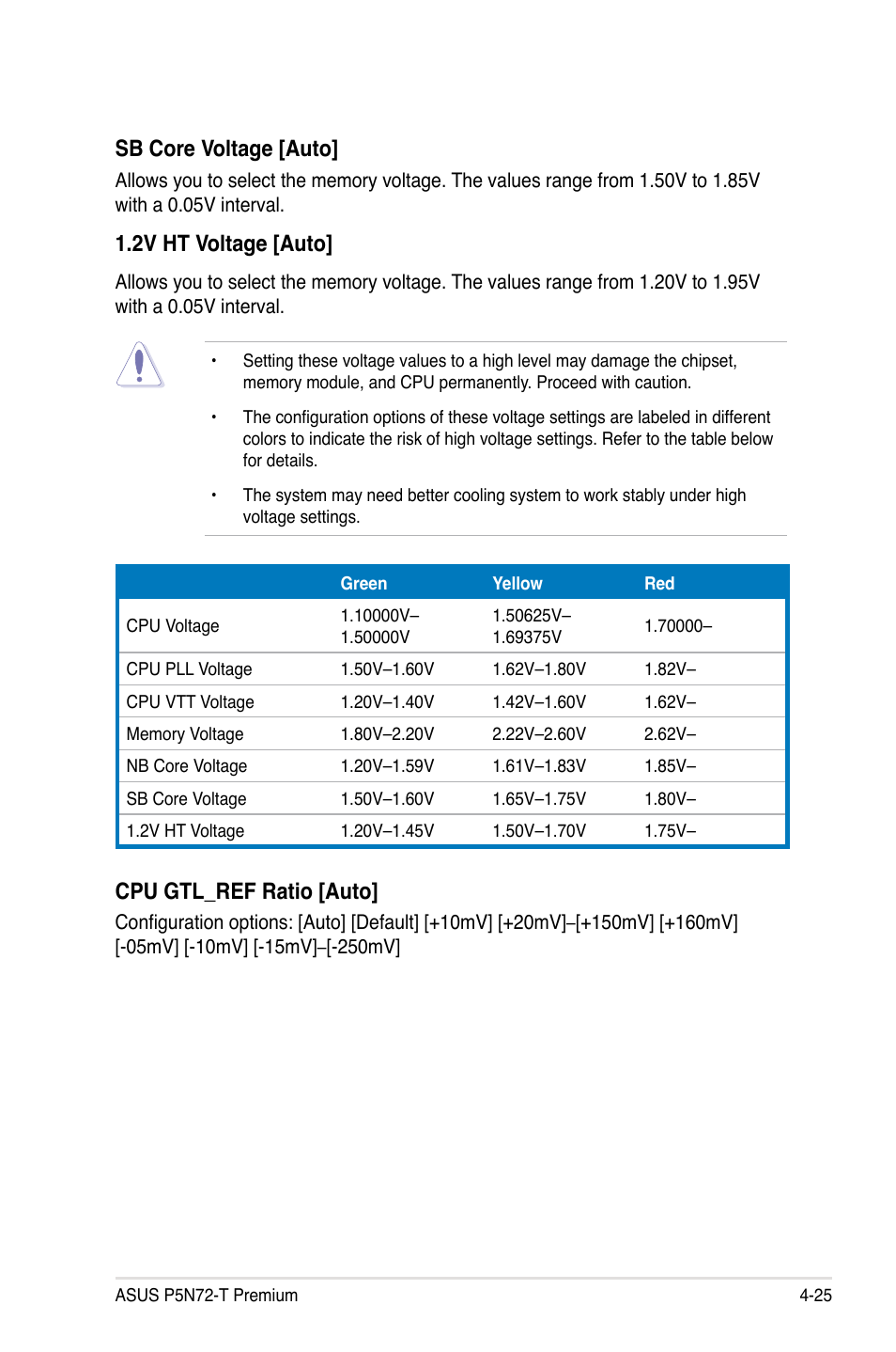 Sb core voltage [auto, 2v ht voltage [auto, Cpu gtl_ref ratio [auto | Asus P5N72-T Premium User Manual | Page 95 / 178