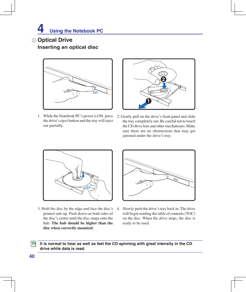 Optical drive | Asus U6V User Manual | Page 40 / 89