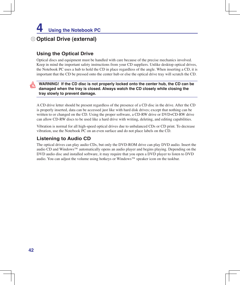 Optical drive (external) | Asus U6V User Manual | Page 42 / 89