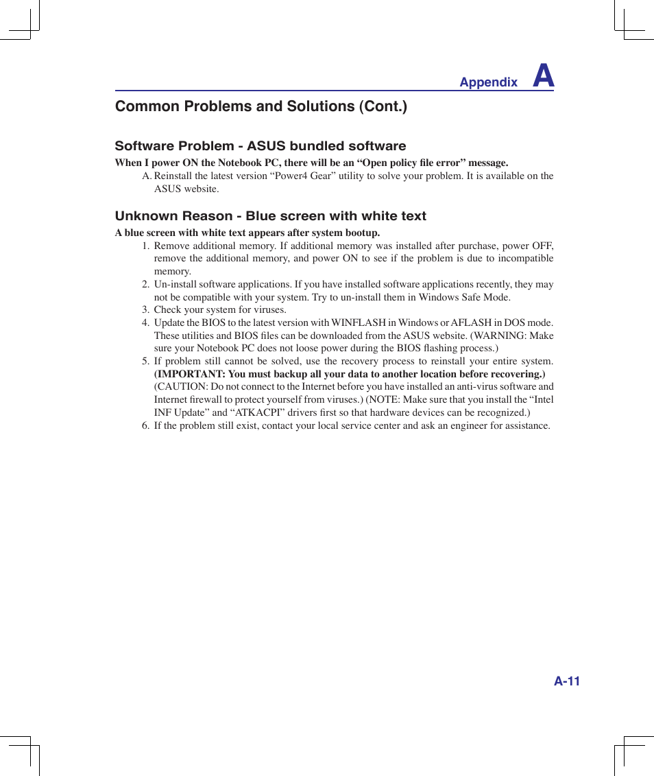 Common problems and solutions (cont.) | Asus U6V User Manual | Page 67 / 89