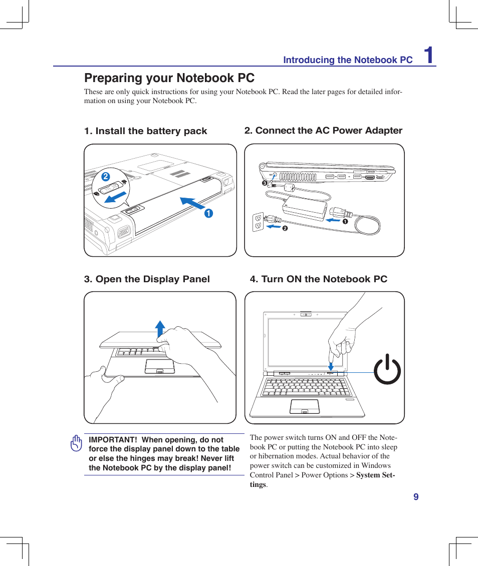 Preparing your notebook pc | Asus U6V User Manual | Page 9 / 89