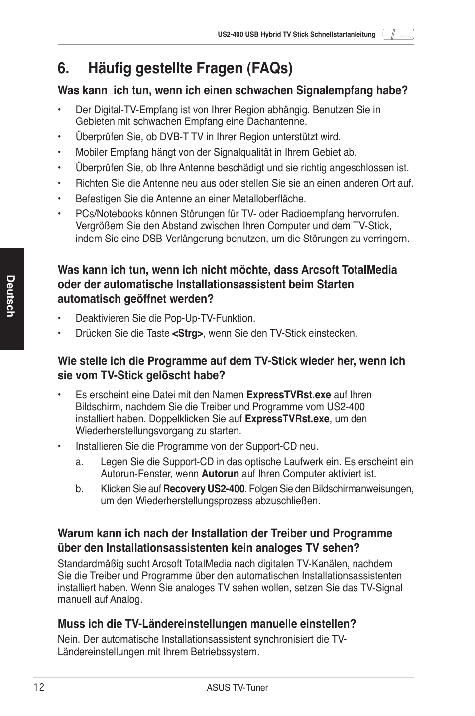 Häufig gestellte fragen (faqs) | Asus My Cinema-US2-400 User Manual | Page 14 / 42