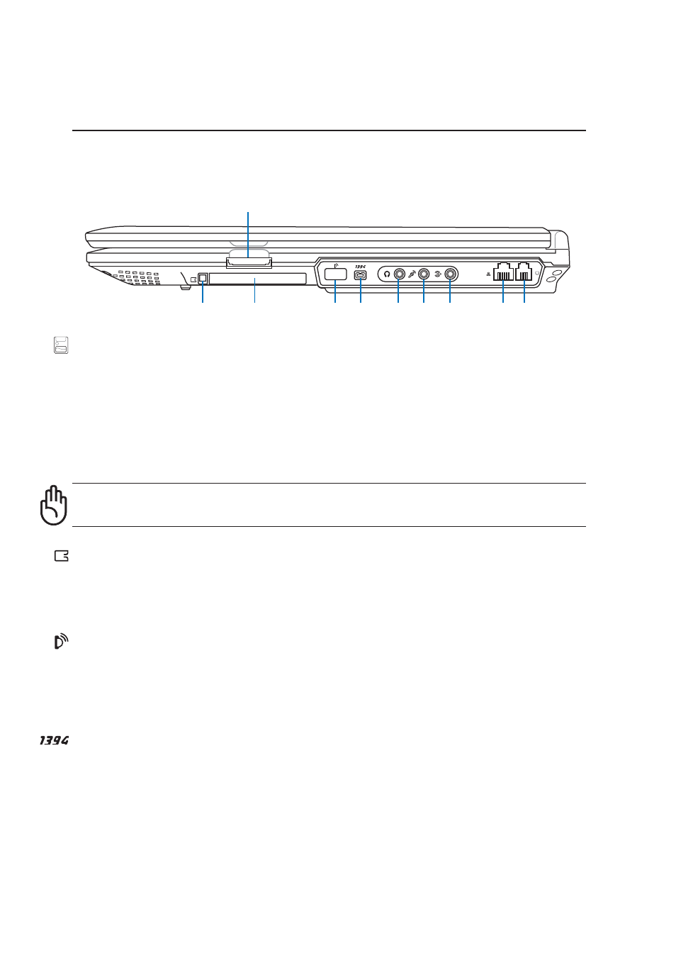 Right side, Knowing the parts, 1394 port | Pc card slot, Sir port (standard infrared) | Asus A3N User Manual | Page 21 / 76