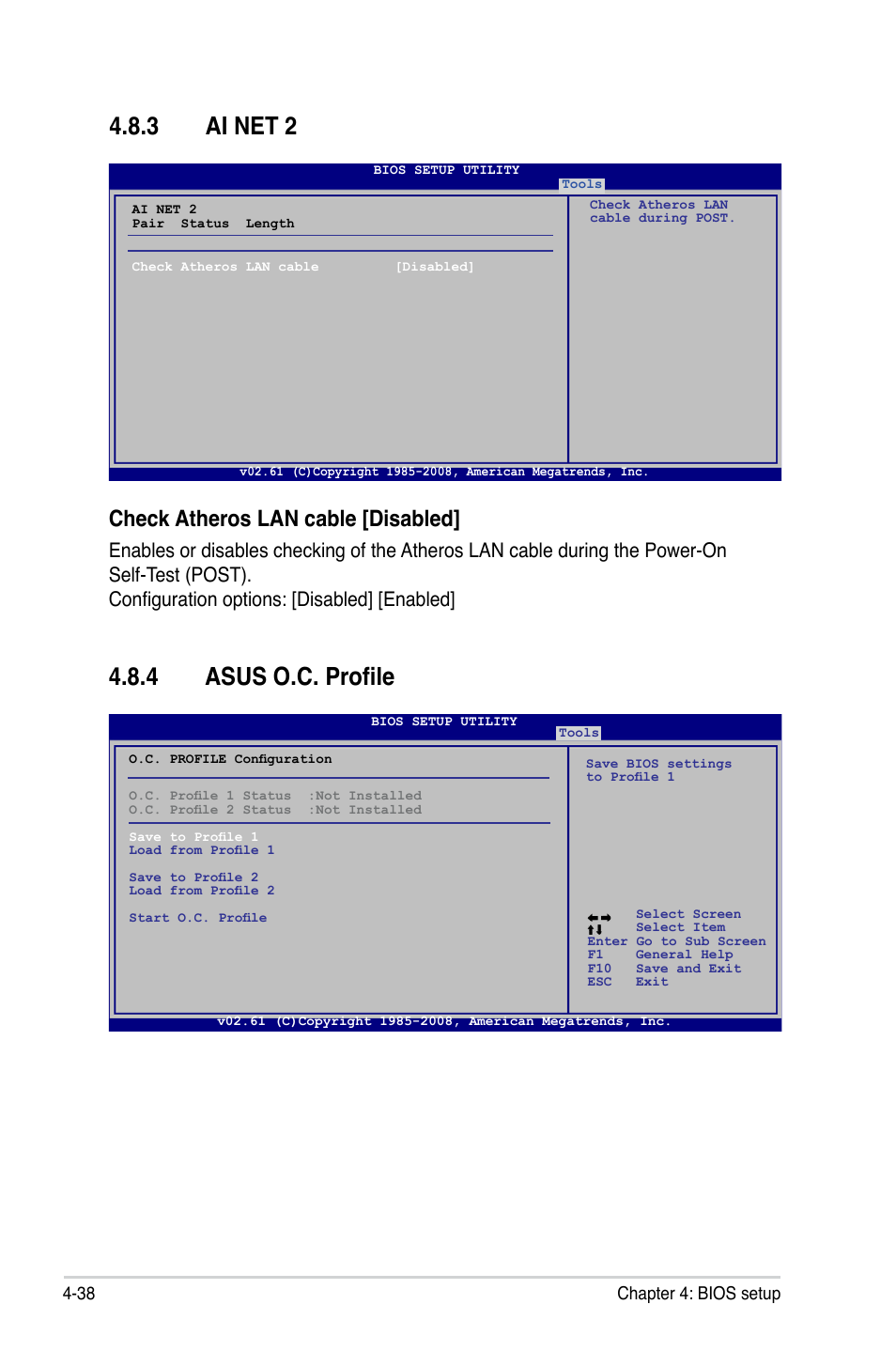 3 ai net 2, 4 asus o.c. profile, Check atheros lan cable [disabled | Asus P5QLD PRO User Manual | Page 100 / 148