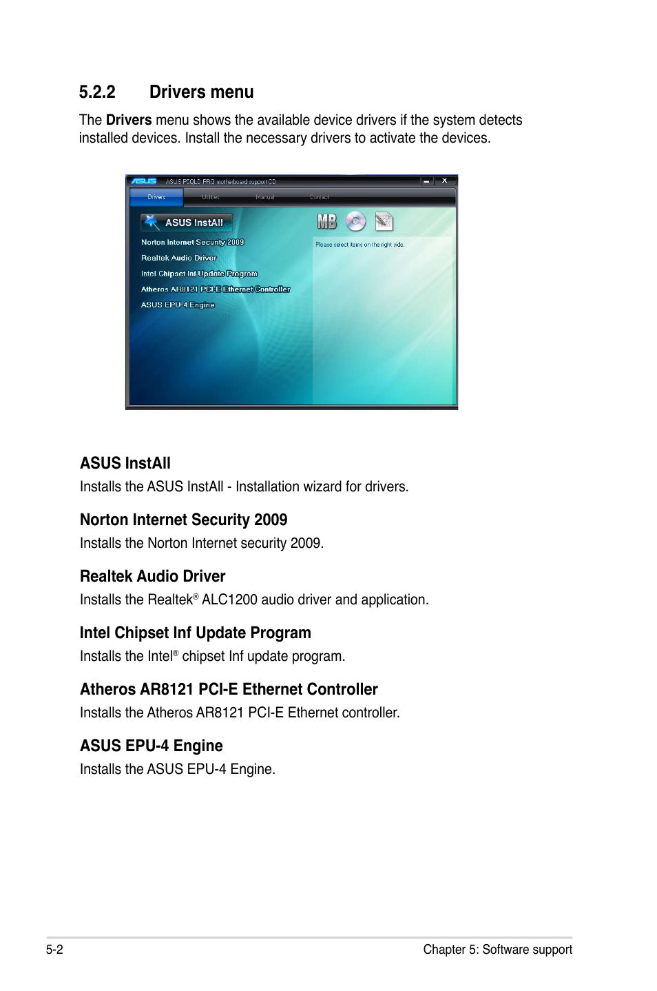 2 drivers menu | Asus P5QLD PRO User Manual | Page 106 / 148