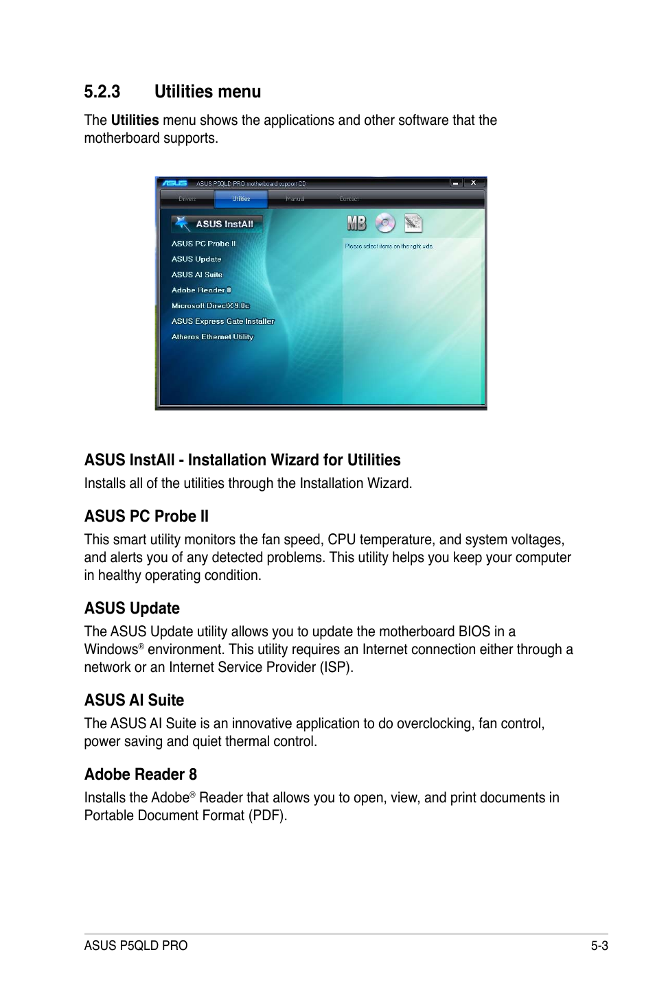 3 utilities menu | Asus P5QLD PRO User Manual | Page 107 / 148