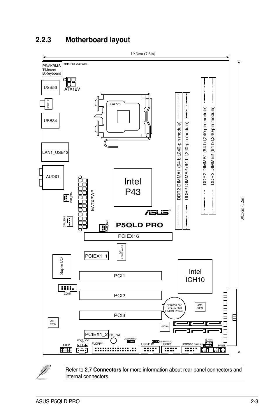 Intel p43, 3 motherboard layout, Intel ich10 | P5qld pro, Asus p5qld pro 2-3 | Asus P5QLD PRO User Manual | Page 25 / 148