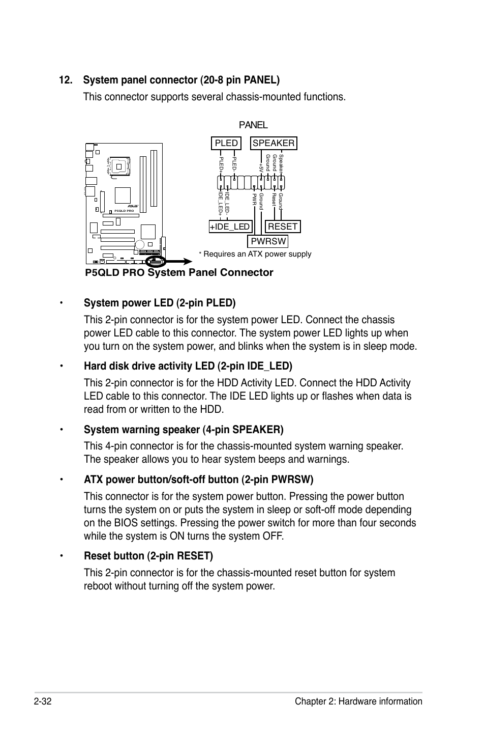 System panel connector | Asus P5QLD PRO User Manual | Page 54 / 148