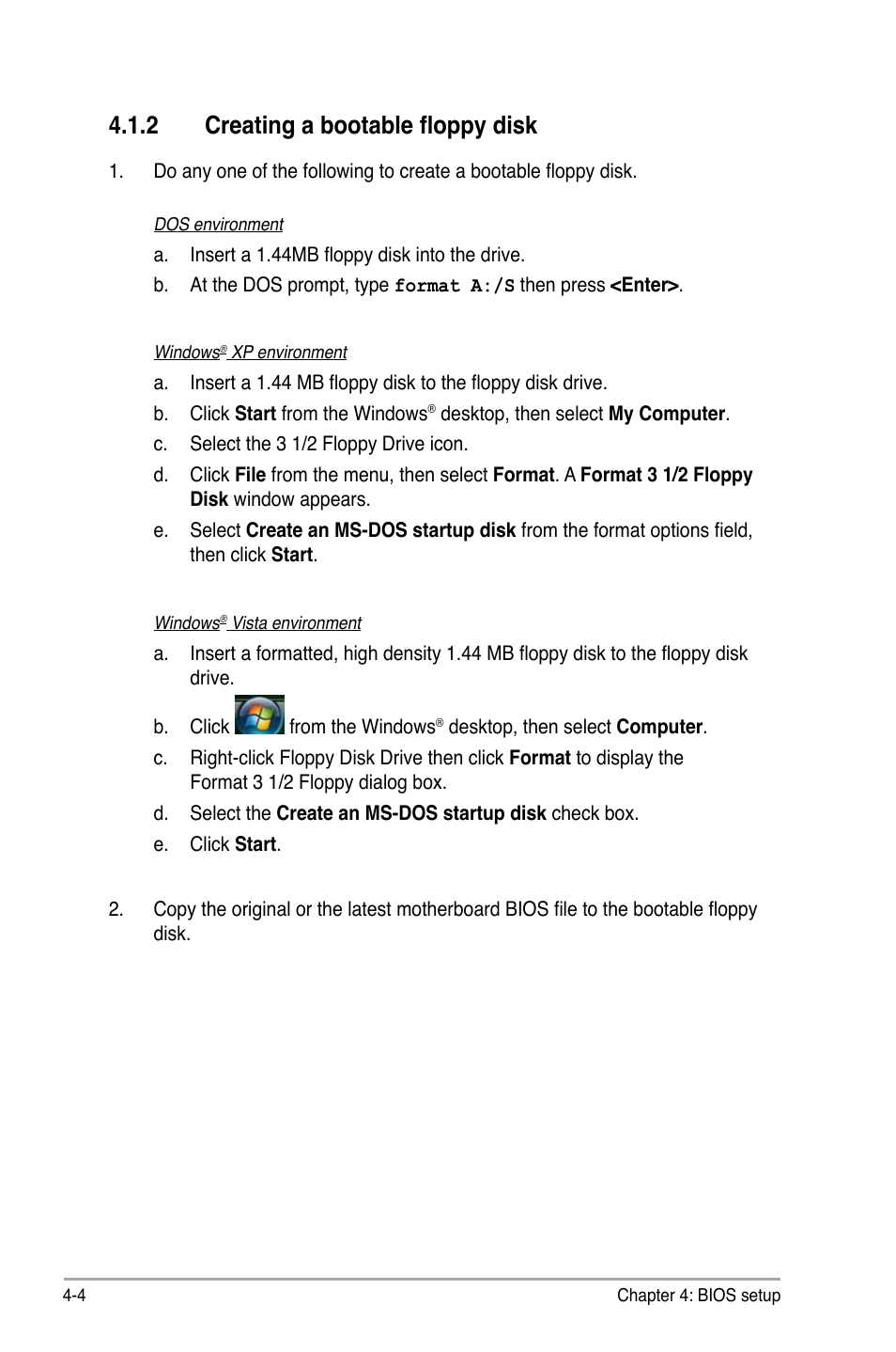 2 creating a bootable floppy disk | Asus P5QLD PRO User Manual | Page 66 / 148