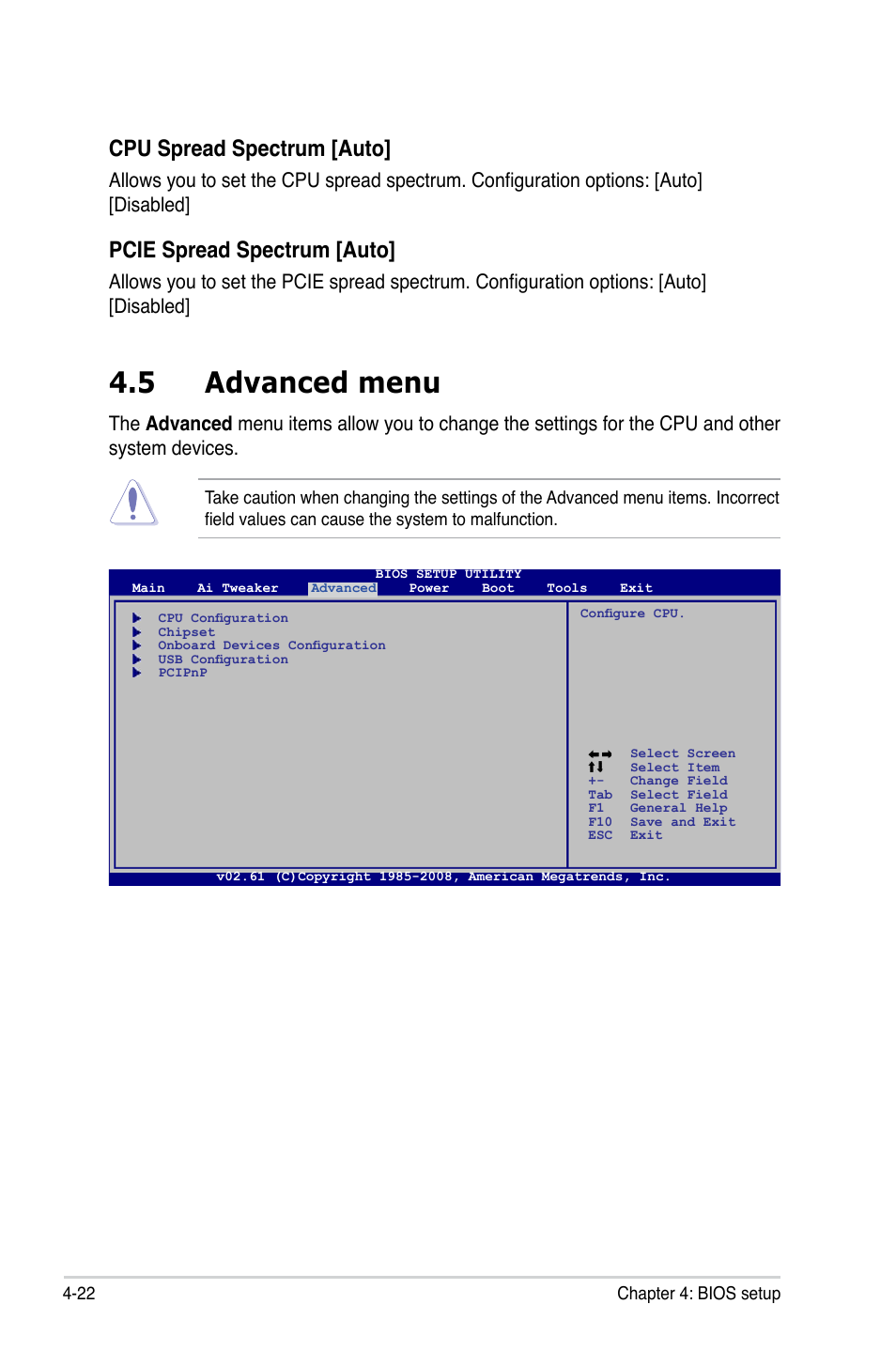 5 advanced menu, Cpu spread spectrum [auto, Pcie spread spectrum [auto | Asus P5QLD PRO User Manual | Page 84 / 148