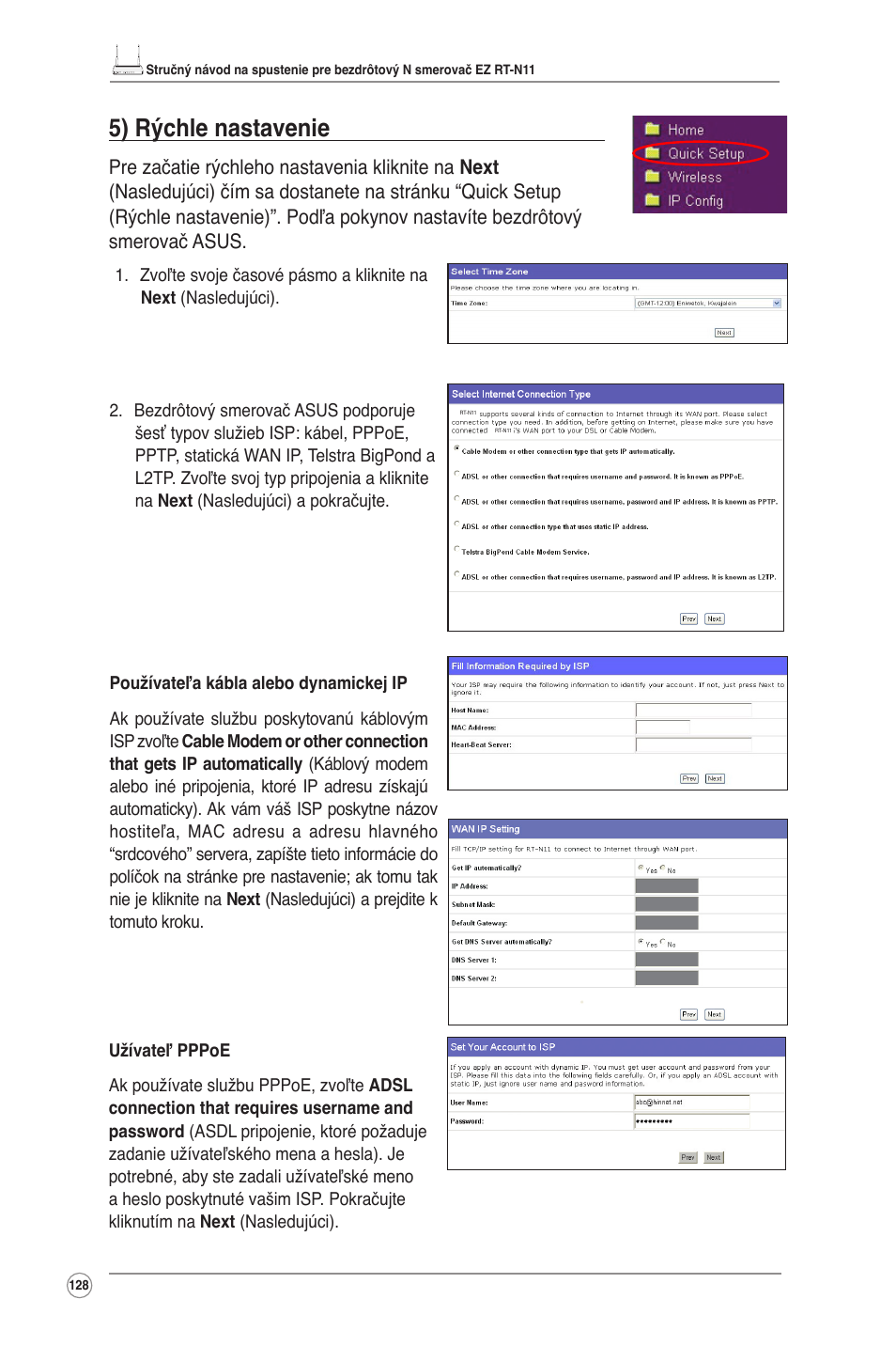 5) rýchle nastavenie | Asus RT-N11 User Manual | Page 129 / 145