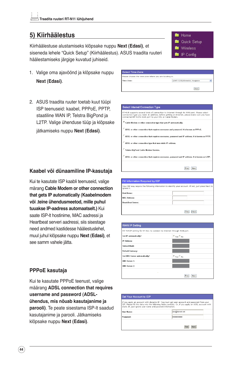 5) kiirhäälestus | Asus RT-N11 User Manual | Page 45 / 145