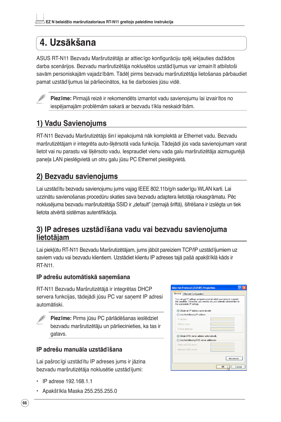 Uzsākšana, English, 1) vadu savienojums | 2) bezvadu savienojums | Asus RT-N11 User Manual | Page 67 / 145