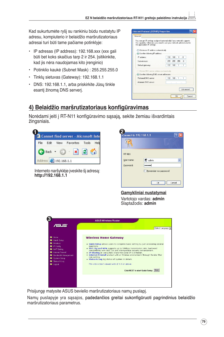 4) belaidžio maršrutizatoriaus konfigūravimas | Asus RT-N11 User Manual | Page 80 / 145