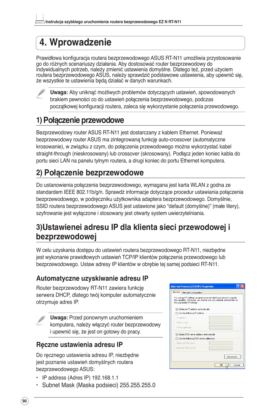 Wprowadzenie, Połączenie przewodowe, Połączenie bezprzewodowe | Asus RT-N11 User Manual | Page 91 / 145