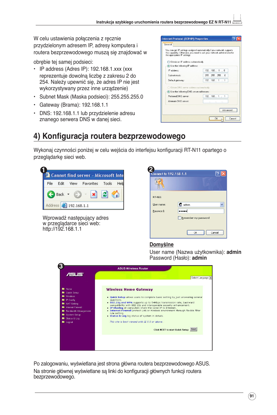 4) konfiguracja routera bezprzewodowego | Asus RT-N11 User Manual | Page 92 / 145