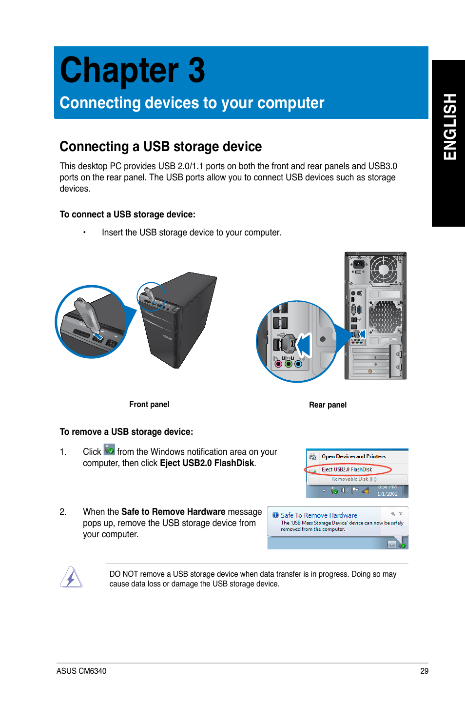 Chapter 3, En gl is h en gl is h, Connecting devices to your computer | Asus CM6340 User Manual | Page 29 / 70