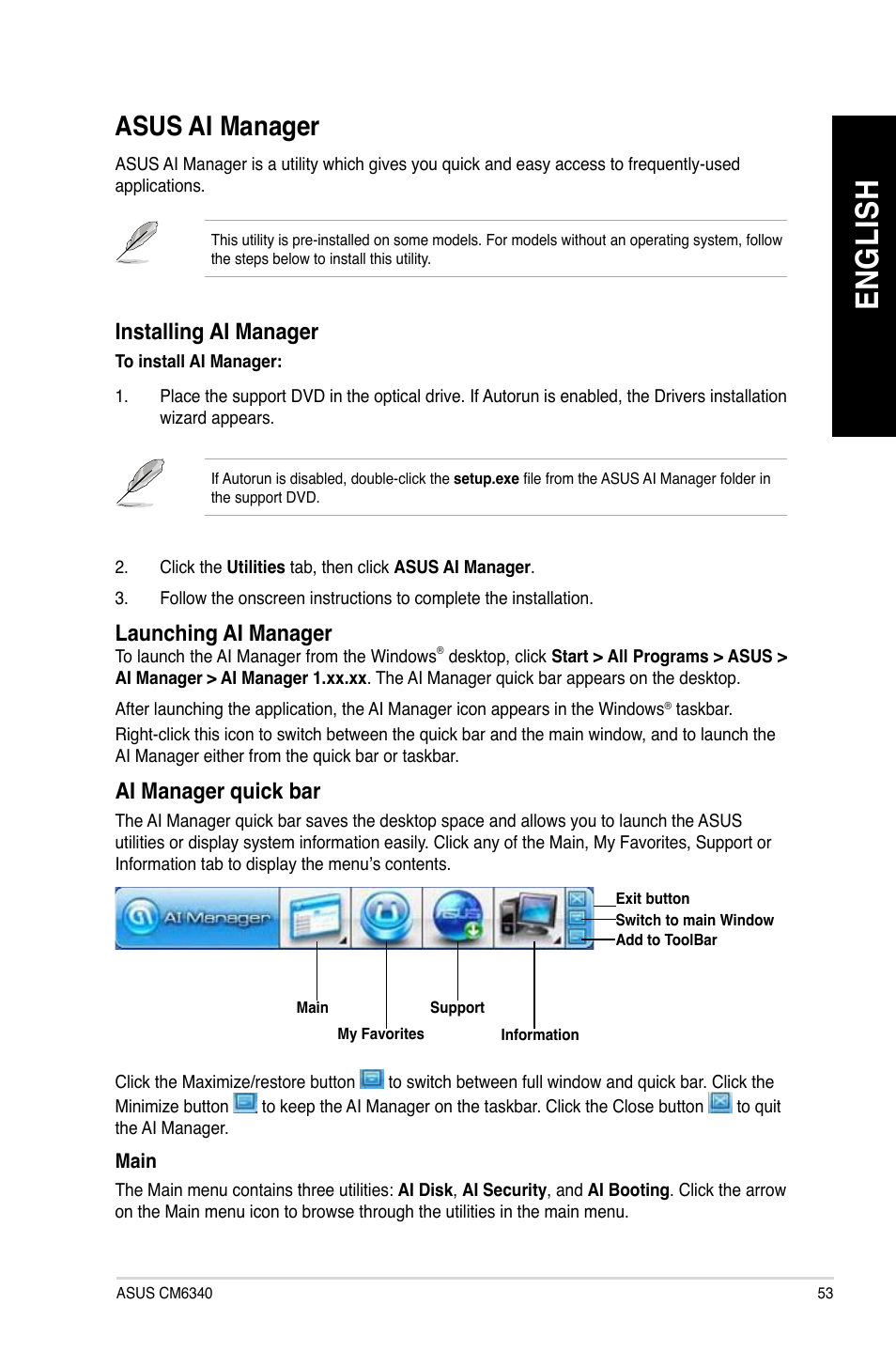 En gl is h en gl is h, Asus ai manager | Asus CM6340 User Manual | Page 53 / 70