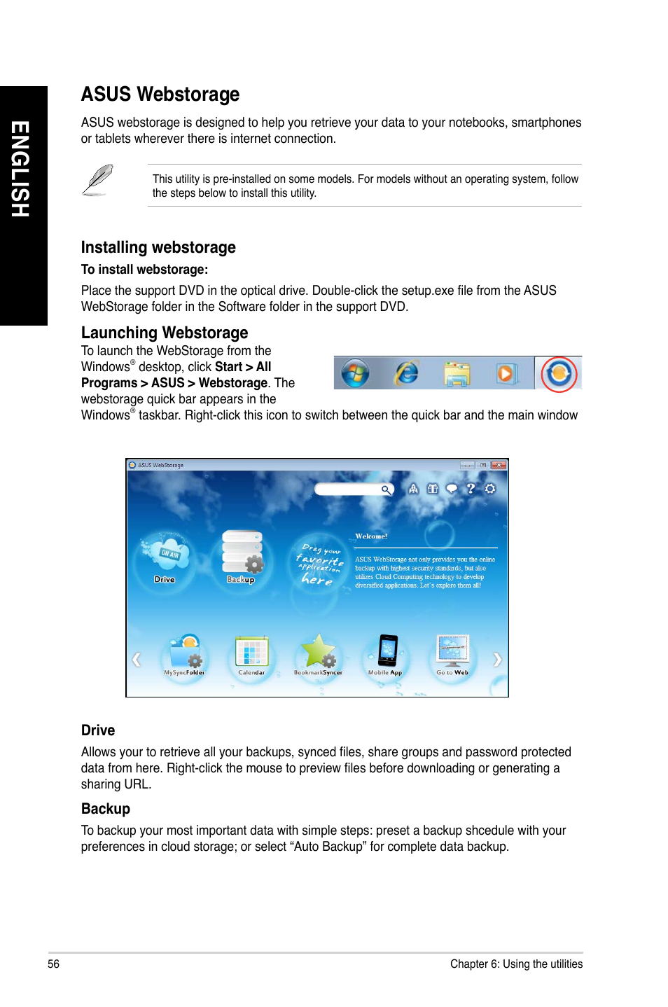 En gl is h en gl is h en gl is h en gl is h, Asus webstorage | Asus CM6340 User Manual | Page 56 / 70