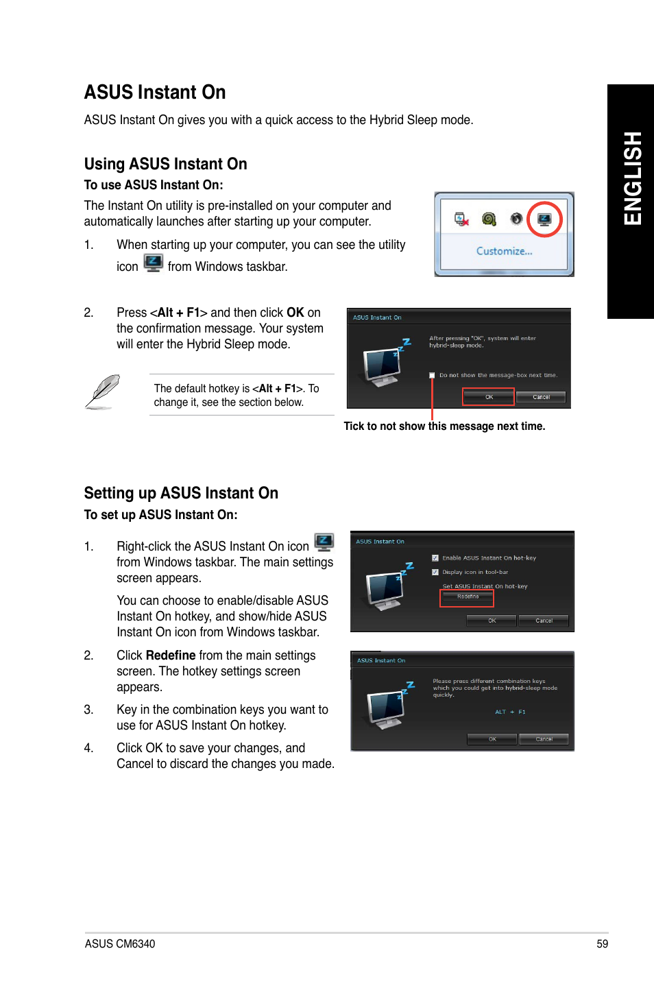 En gl is h en gl is h, Asus instant on | Asus CM6340 User Manual | Page 59 / 70