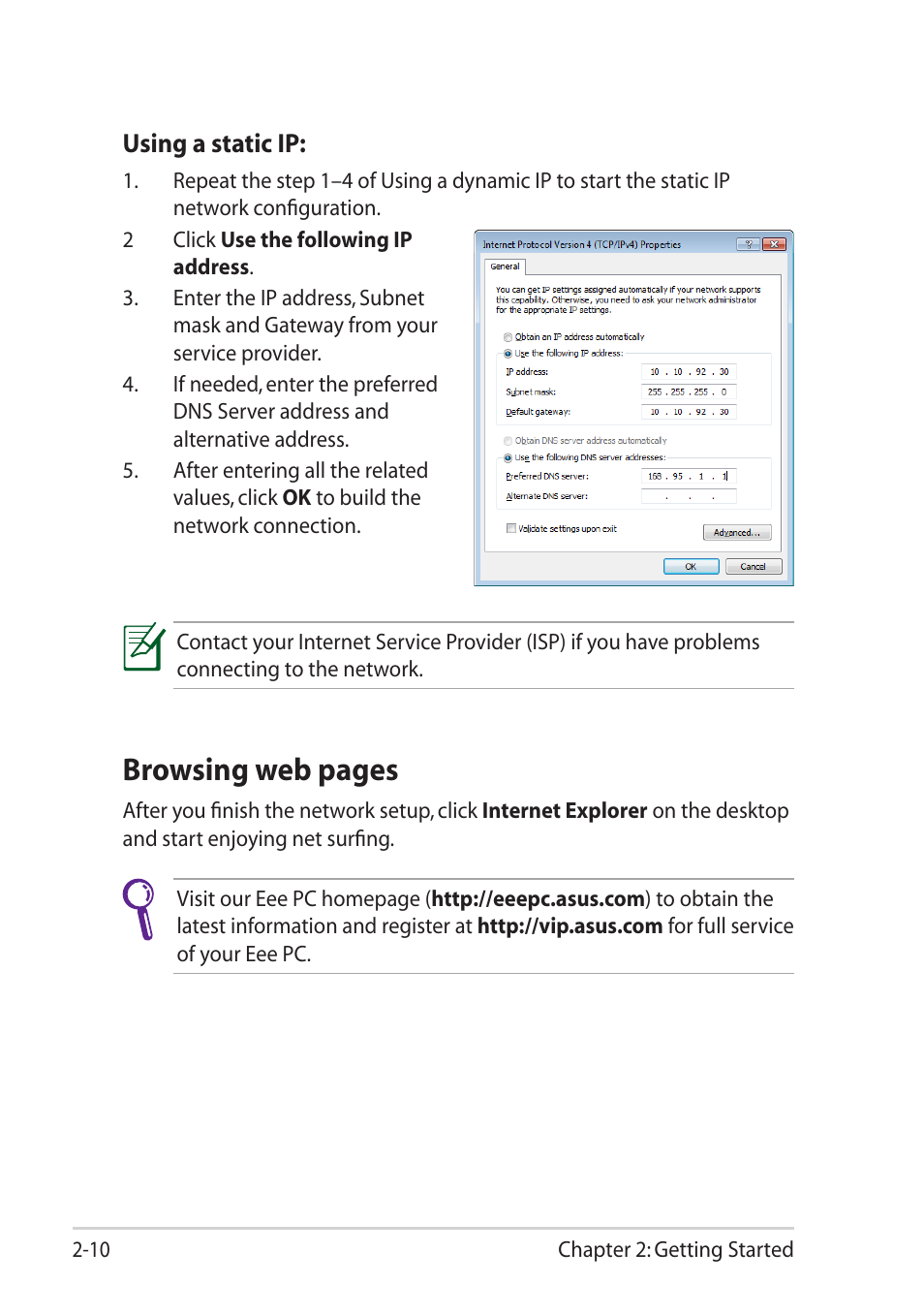 Browsing web pages | Asus Eee PC X101H User Manual | Page 30 / 62