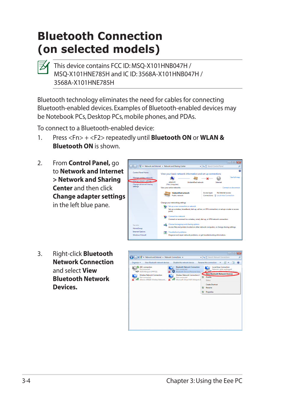 Bluetooth connection (on selected models), Bluetooth connection (on selected models) -4 | Asus Eee PC X101H User Manual | Page 34 / 62