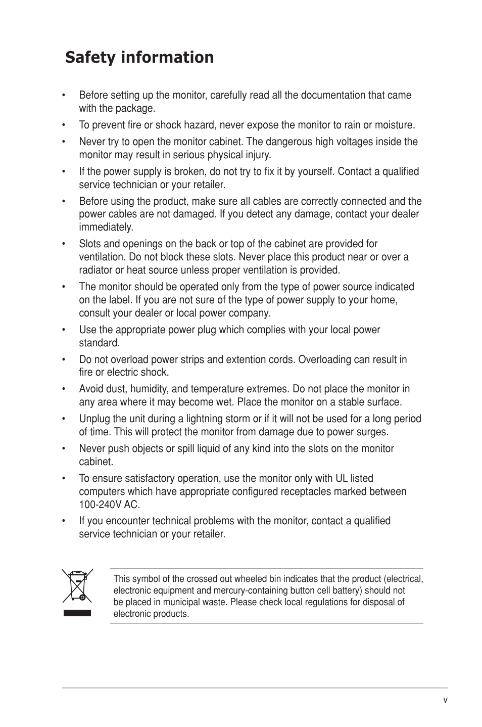 Safety information | Asus MK241H User Manual | Page 5 / 24