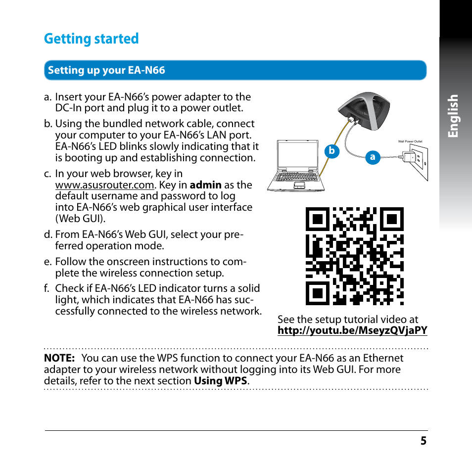 Getting started, English | Asus EA-N66 User Manual | Page 5 / 35